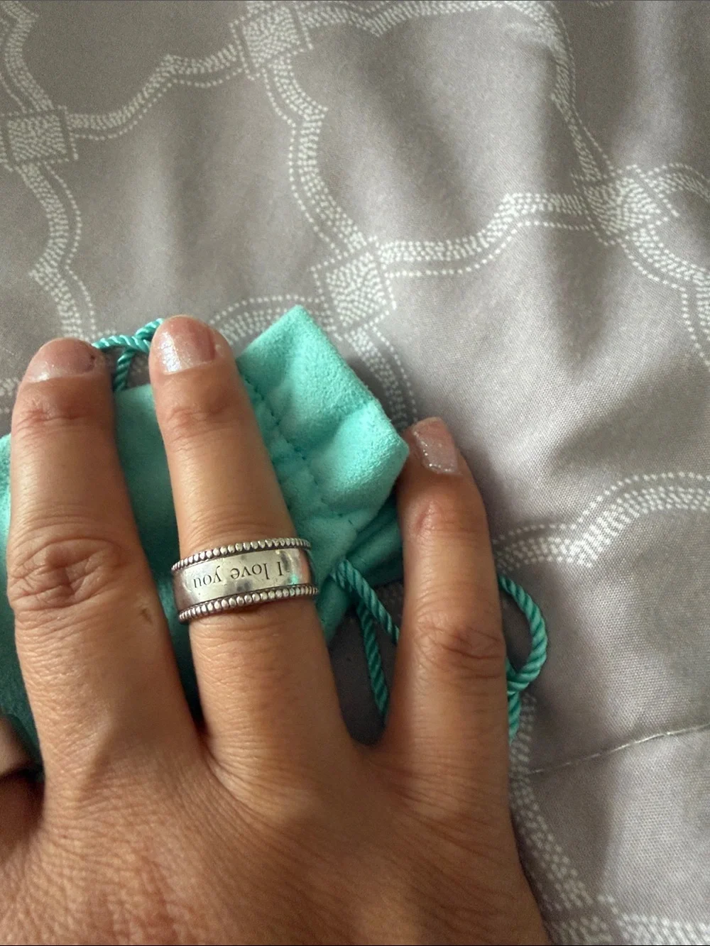 Tiffany & Co. Beaded Sterling Silver 'I love you' ring